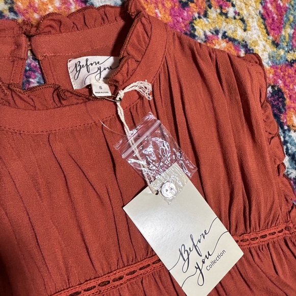 Before You | NWT Terracotta tiered ruffle top small - Picture 2 of 5